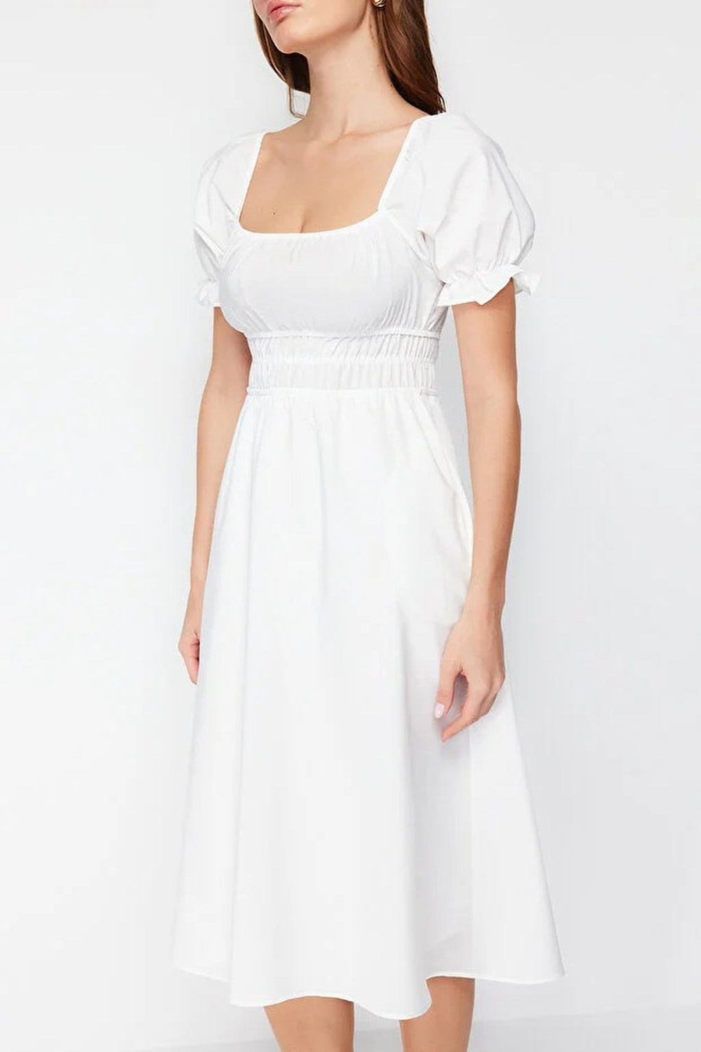 Skater Balloon Sleeve Lined Midi Woven