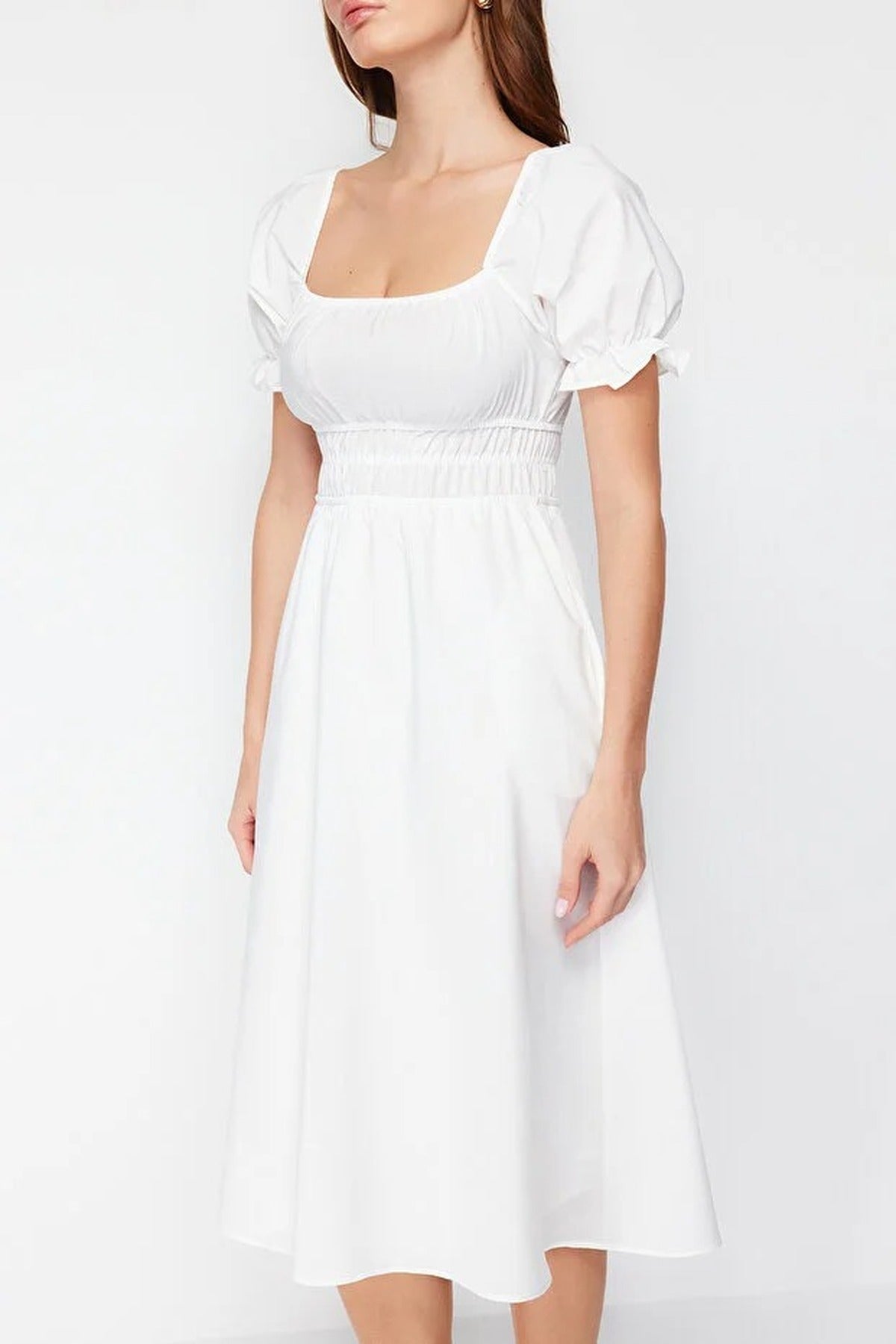 Skater Balloon Sleeve Lined Midi Woven