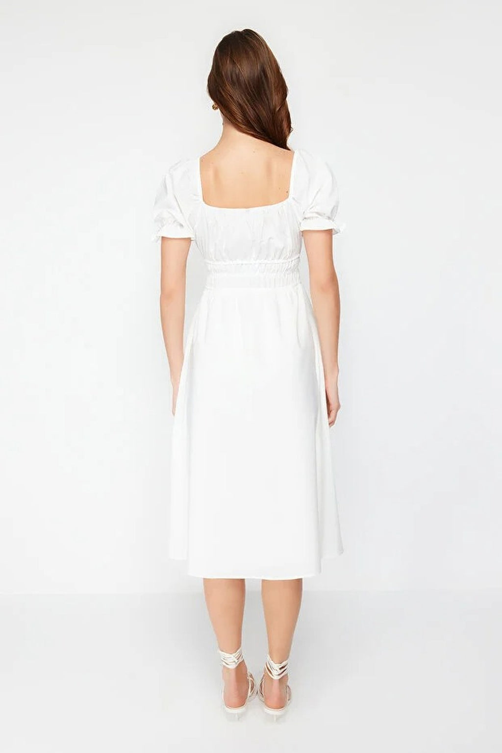 Skater Balloon Sleeve Lined Midi Woven