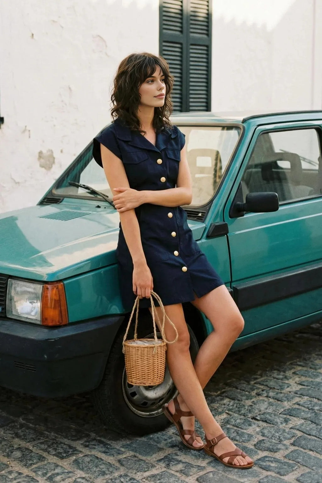 Mini Woven Shirt Dress with Button Detail
