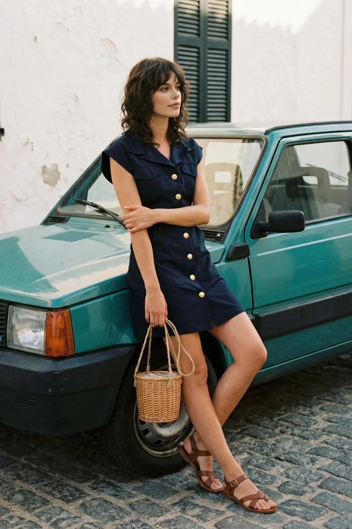 Mini Woven Shirt Dress with Button Detail