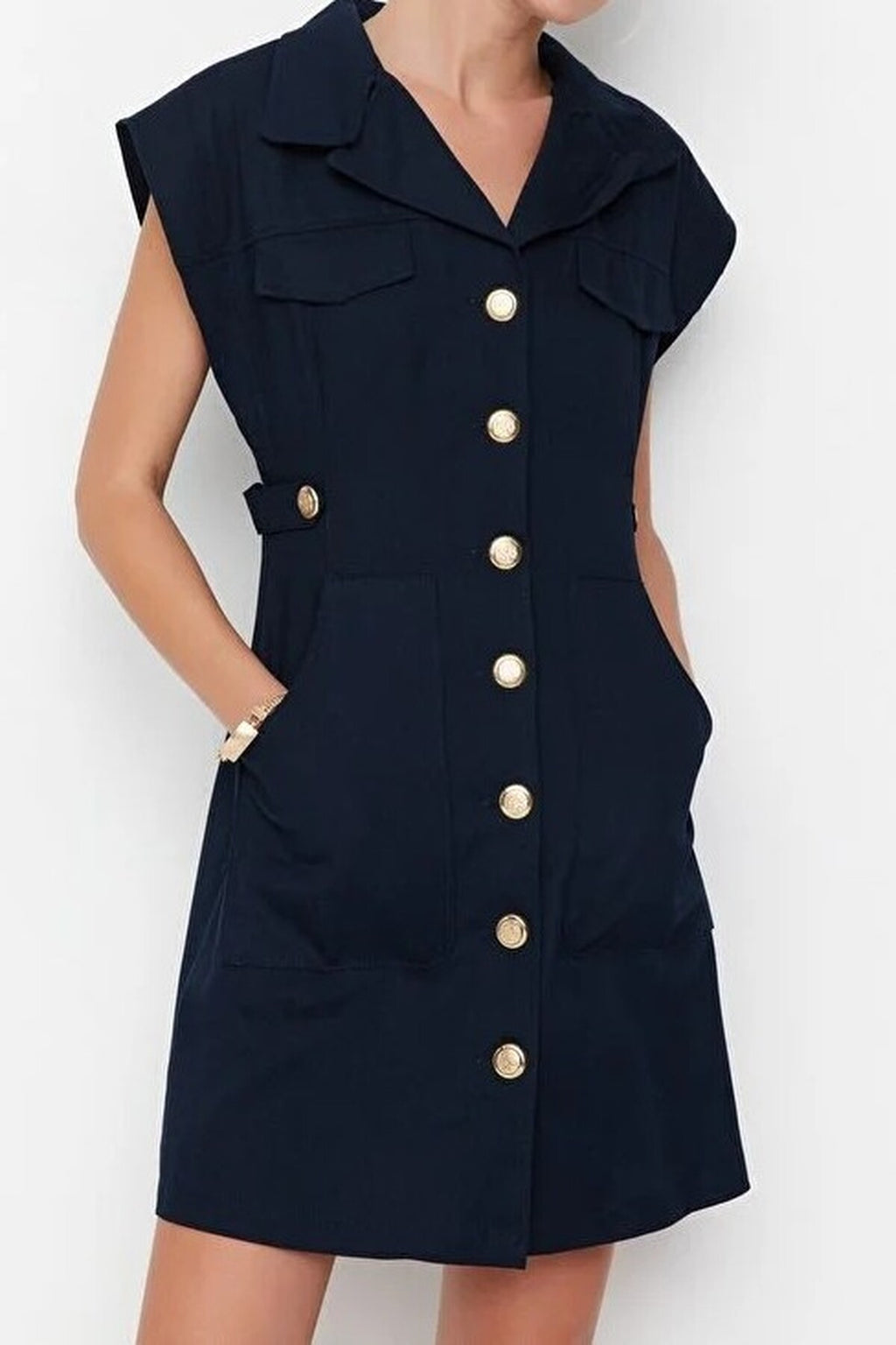 Mini Woven Shirt Dress with Button Detail