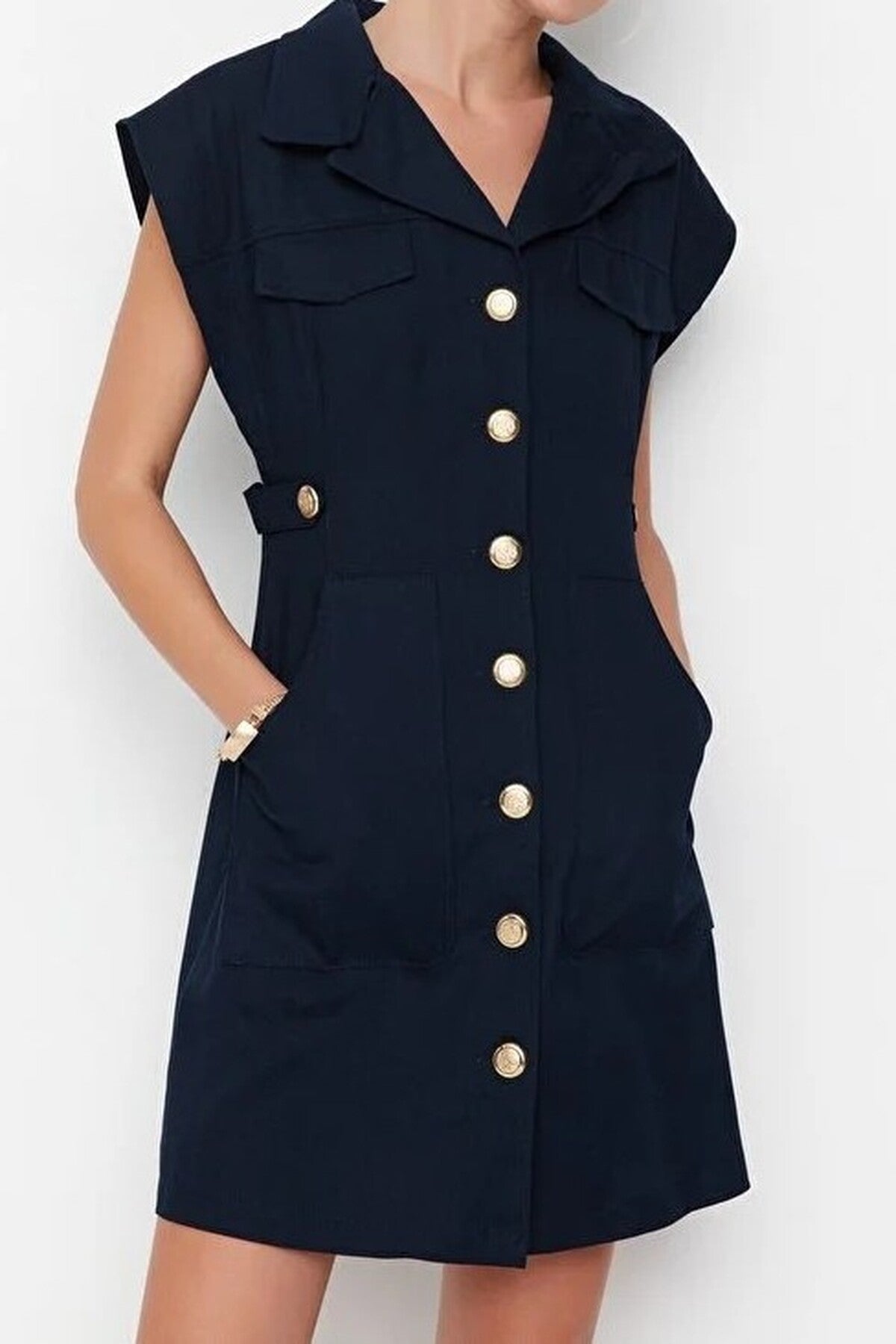 Mini Woven Shirt Dress with Button Detail