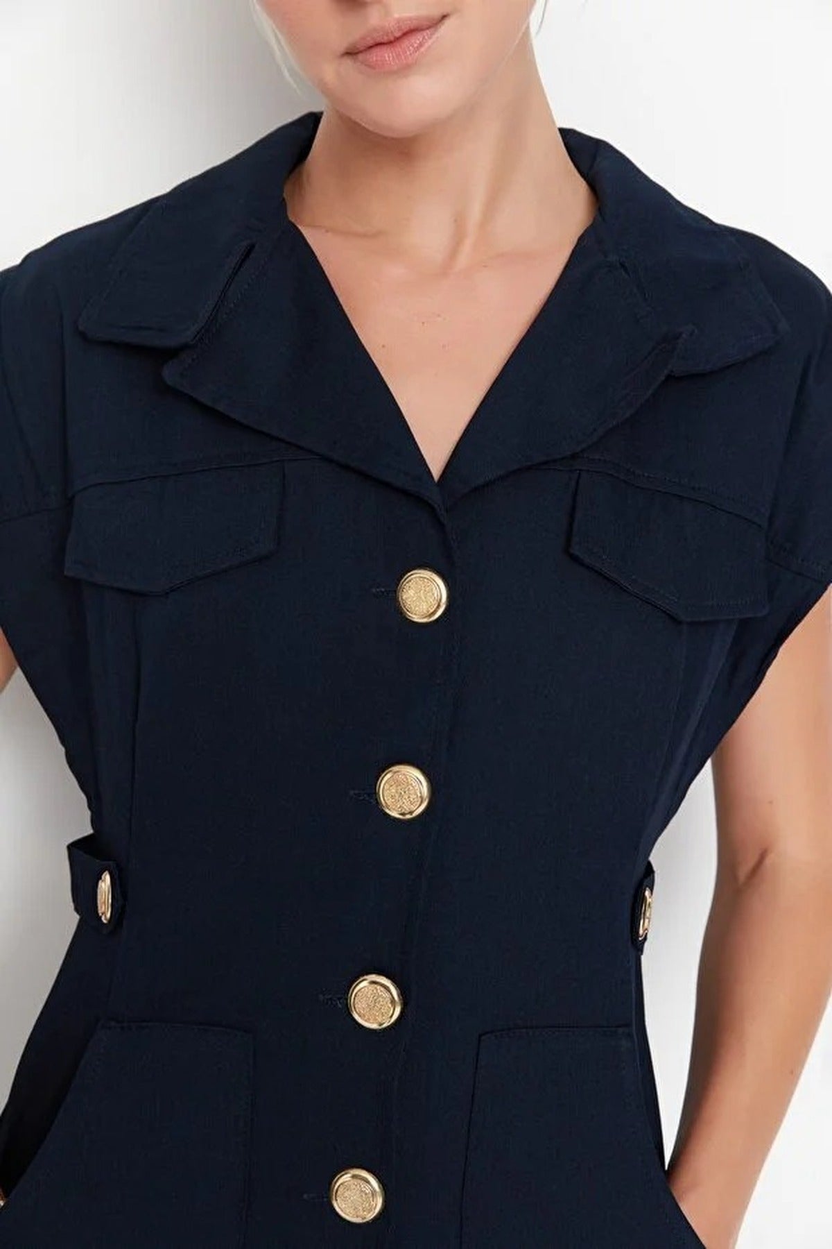 Mini Woven Shirt Dress with Button Detail