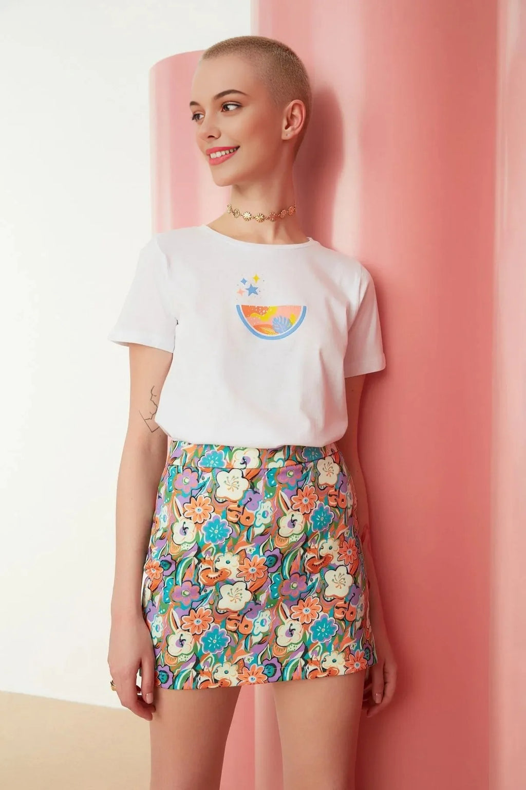 Floral Patterned Mini Woven Skirt