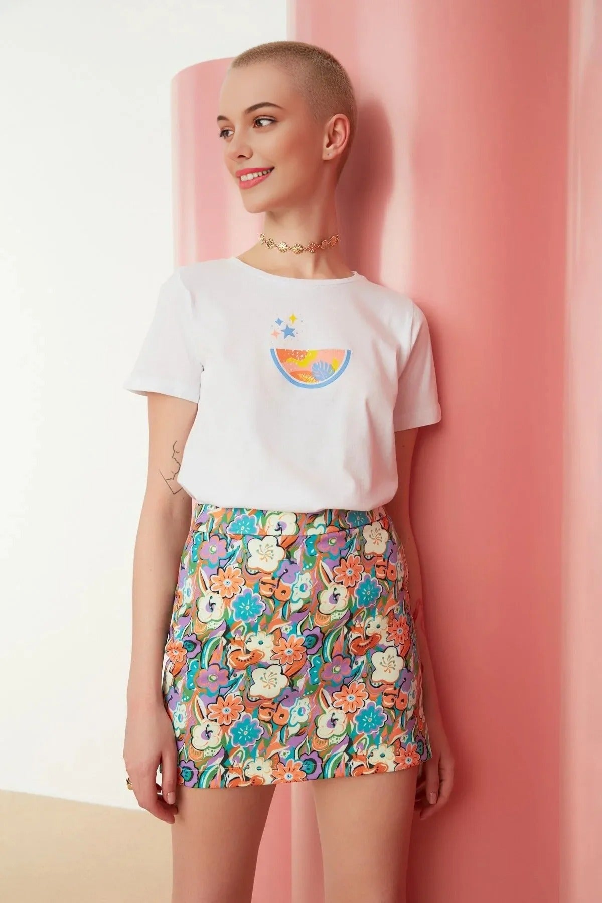 Floral Patterned Mini Woven Skirt