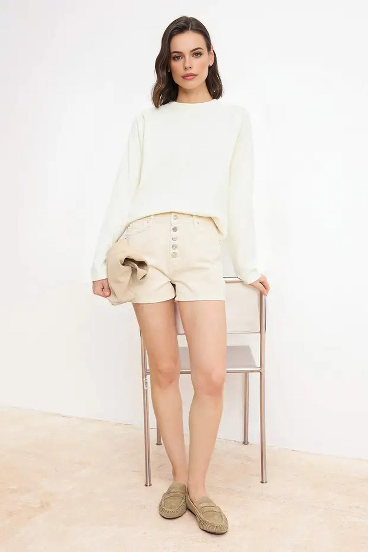 Front Button High Waist Mini Denim Shorts