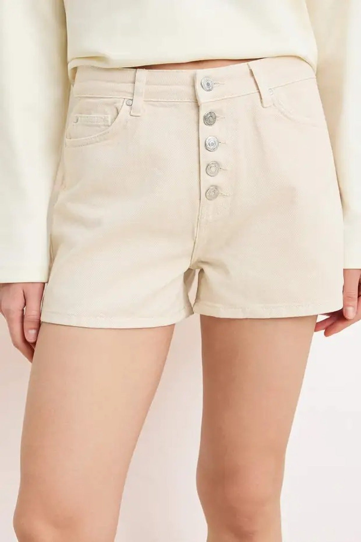 Front Button High Waist Mini Denim Shorts