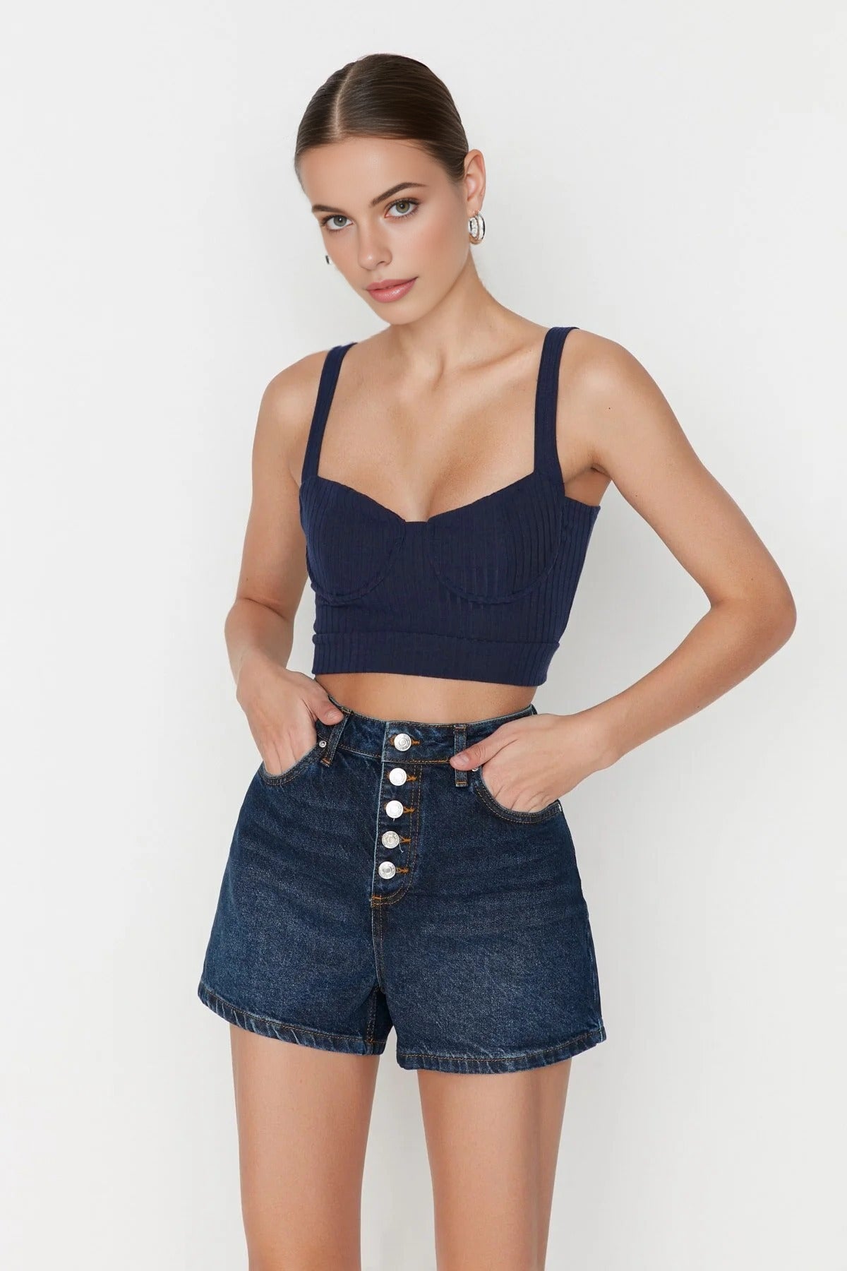 Front Button High Waist Mini Denim Shorts
