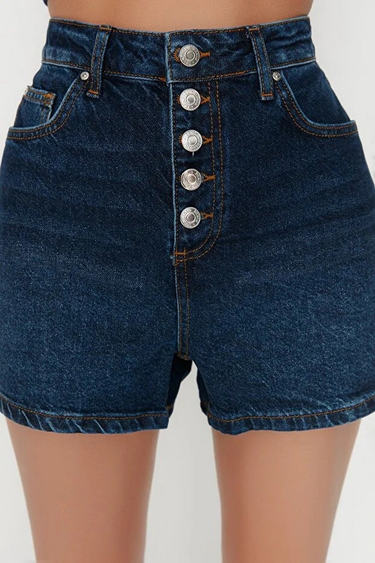 Front Button High Waist Mini Denim Shorts