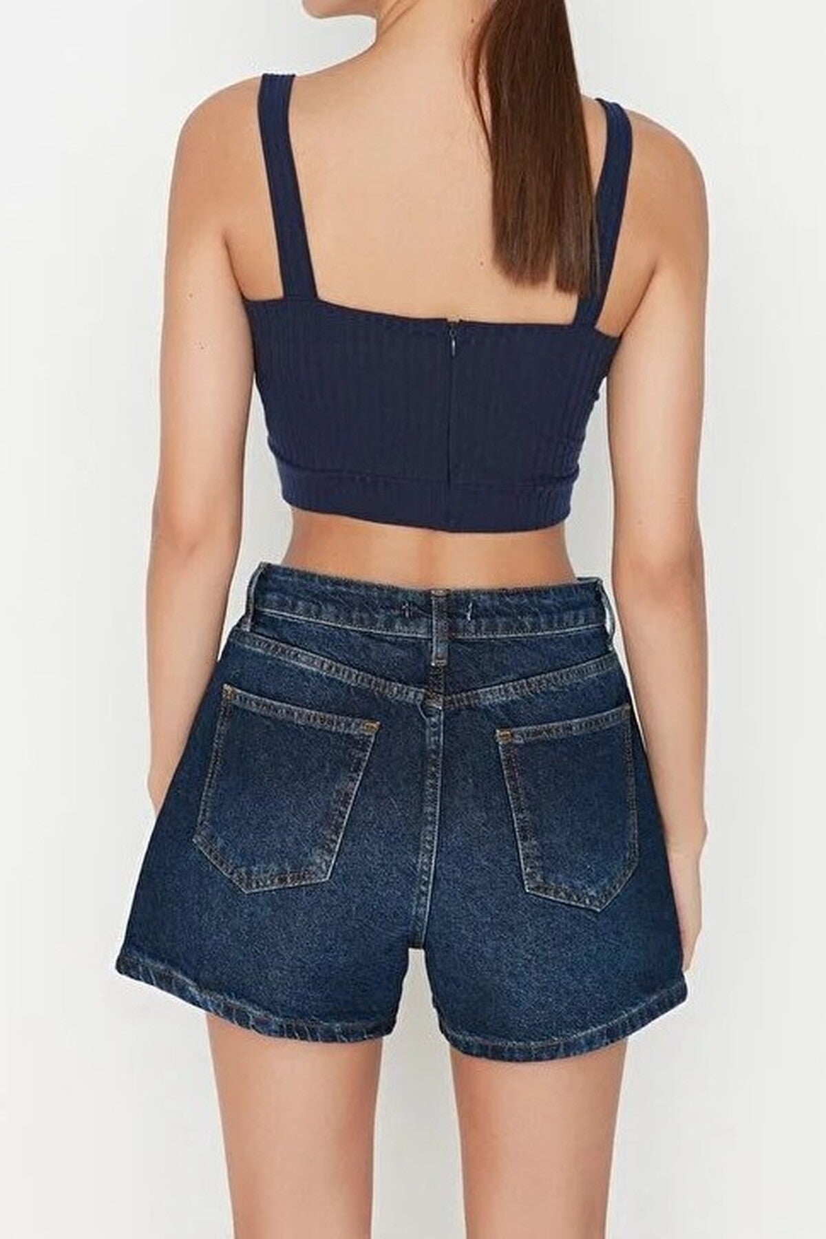 Front Button High Waist Mini Denim Shorts