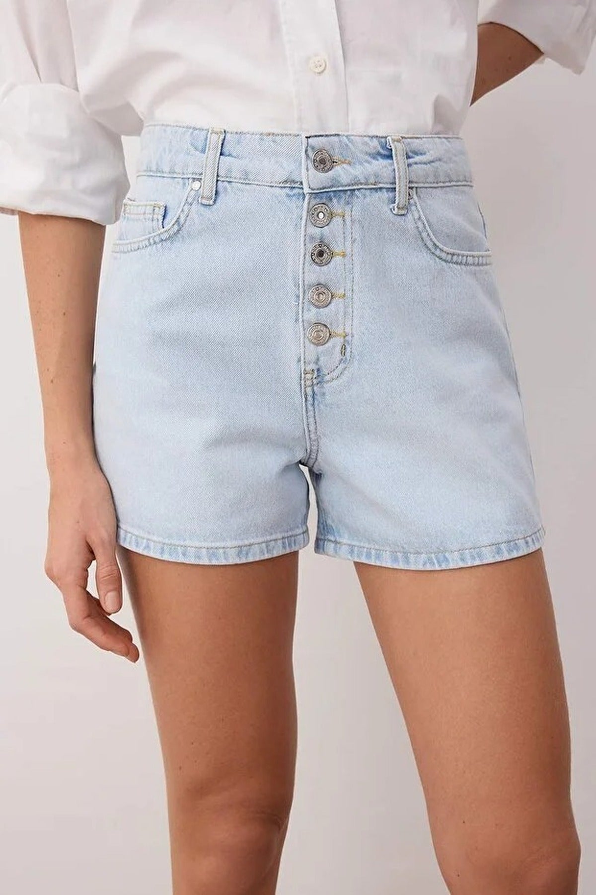 Front Button High Waist Mini Denim Shorts