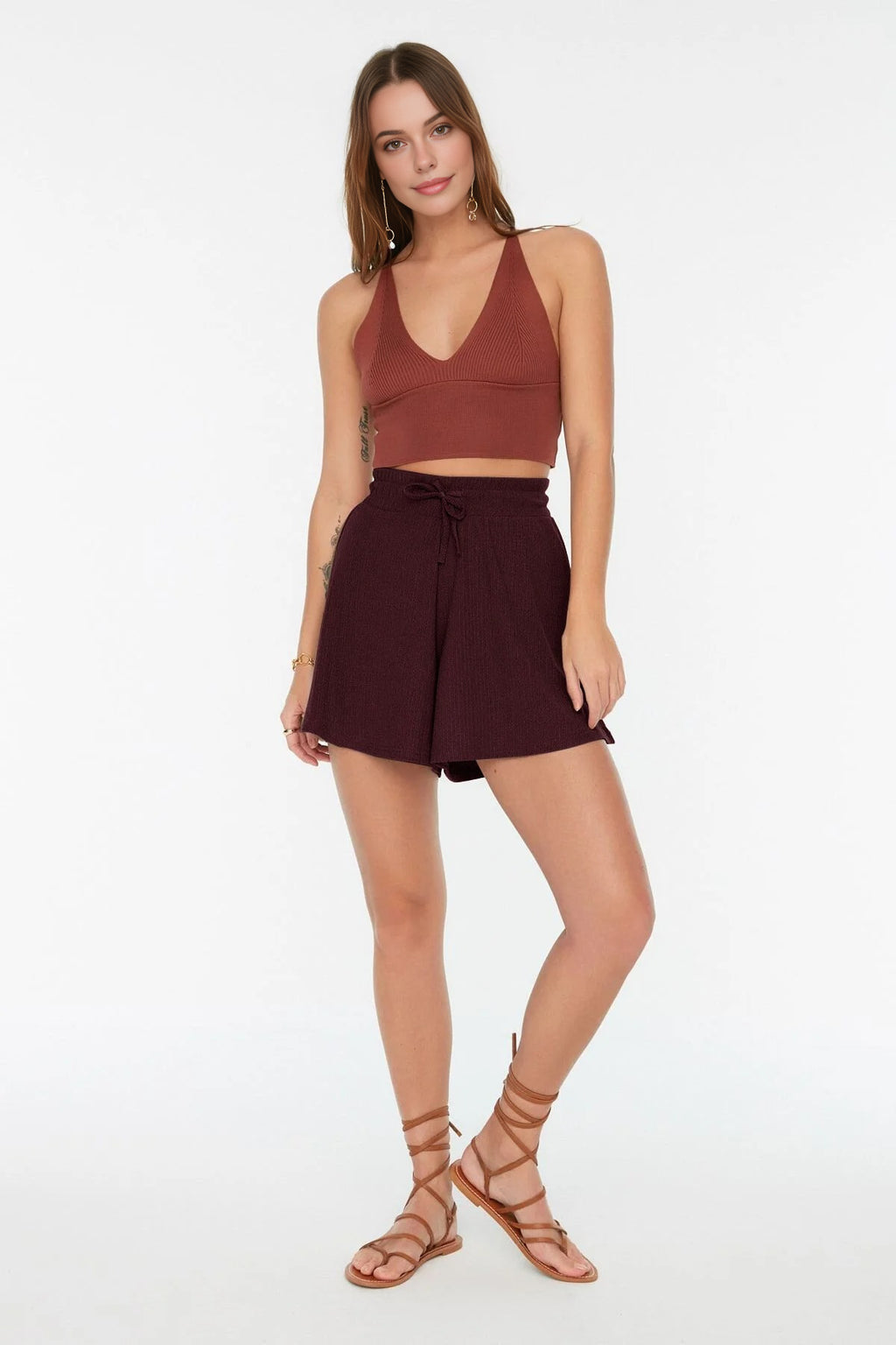 Regular Fit Normal Waist Textured Knit Shorts