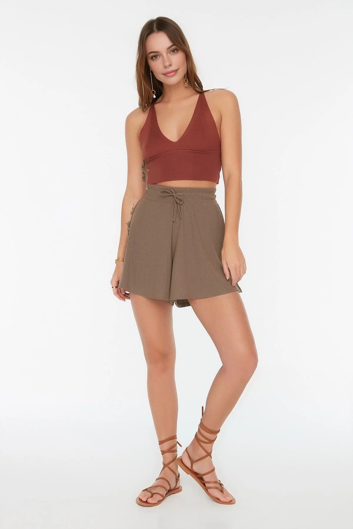 Regular Fit Normal Waist Textured Knit Shorts