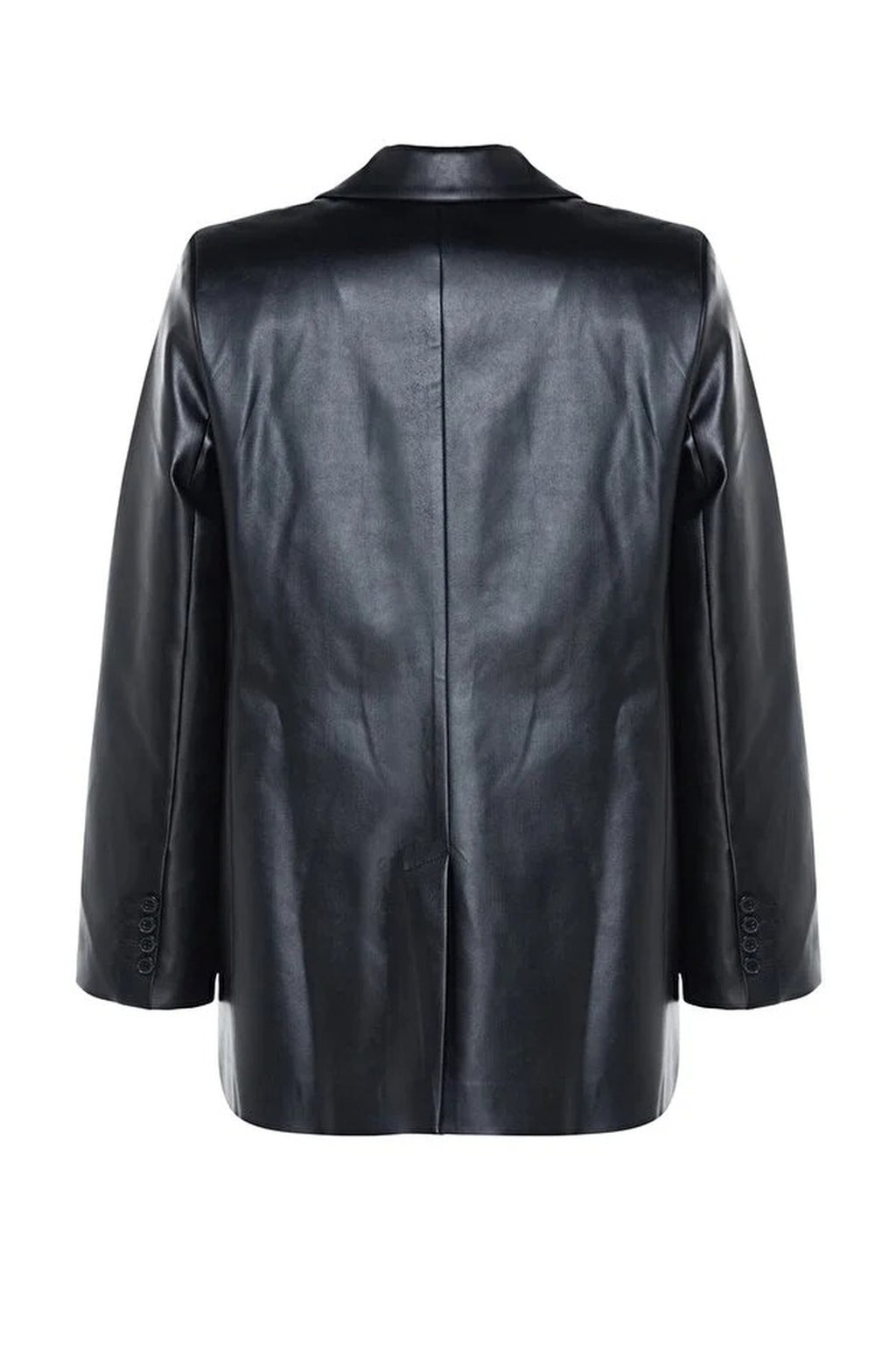 Woven Oversize Faux Leather Blazer Jacket