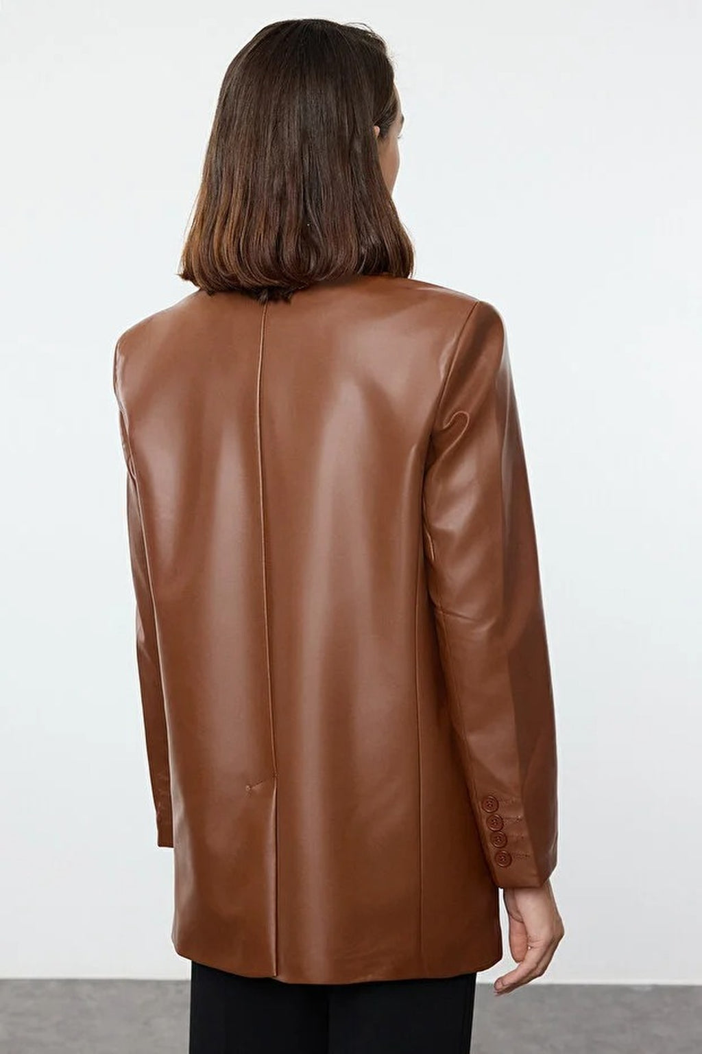 Woven Oversize Faux Leather Blazer Jacket