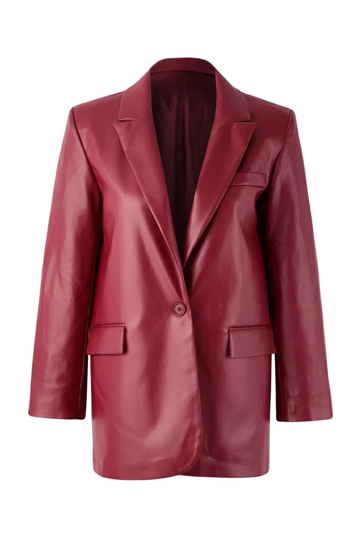 Woven Oversize Faux Leather Blazer Jacket