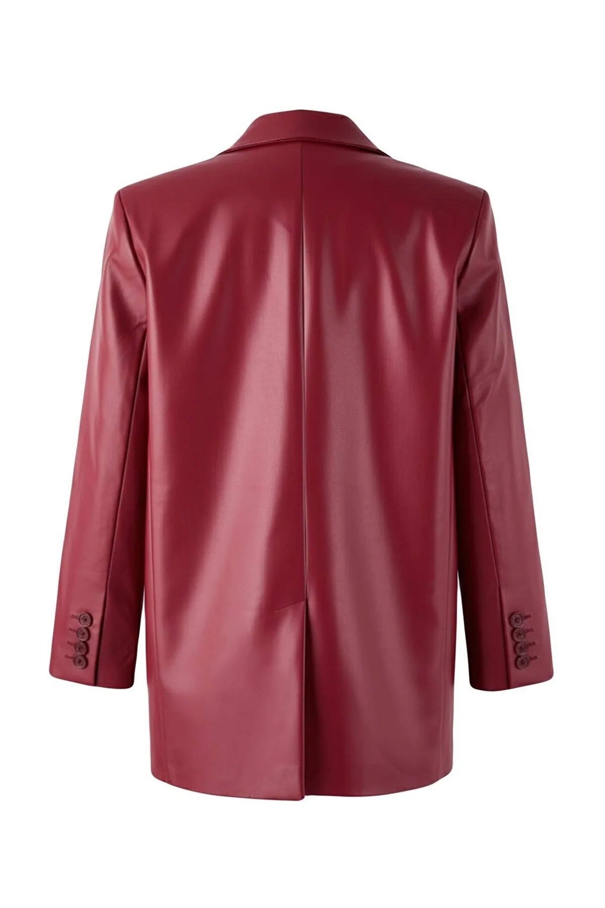 Woven Oversize Faux Leather Blazer Jacket