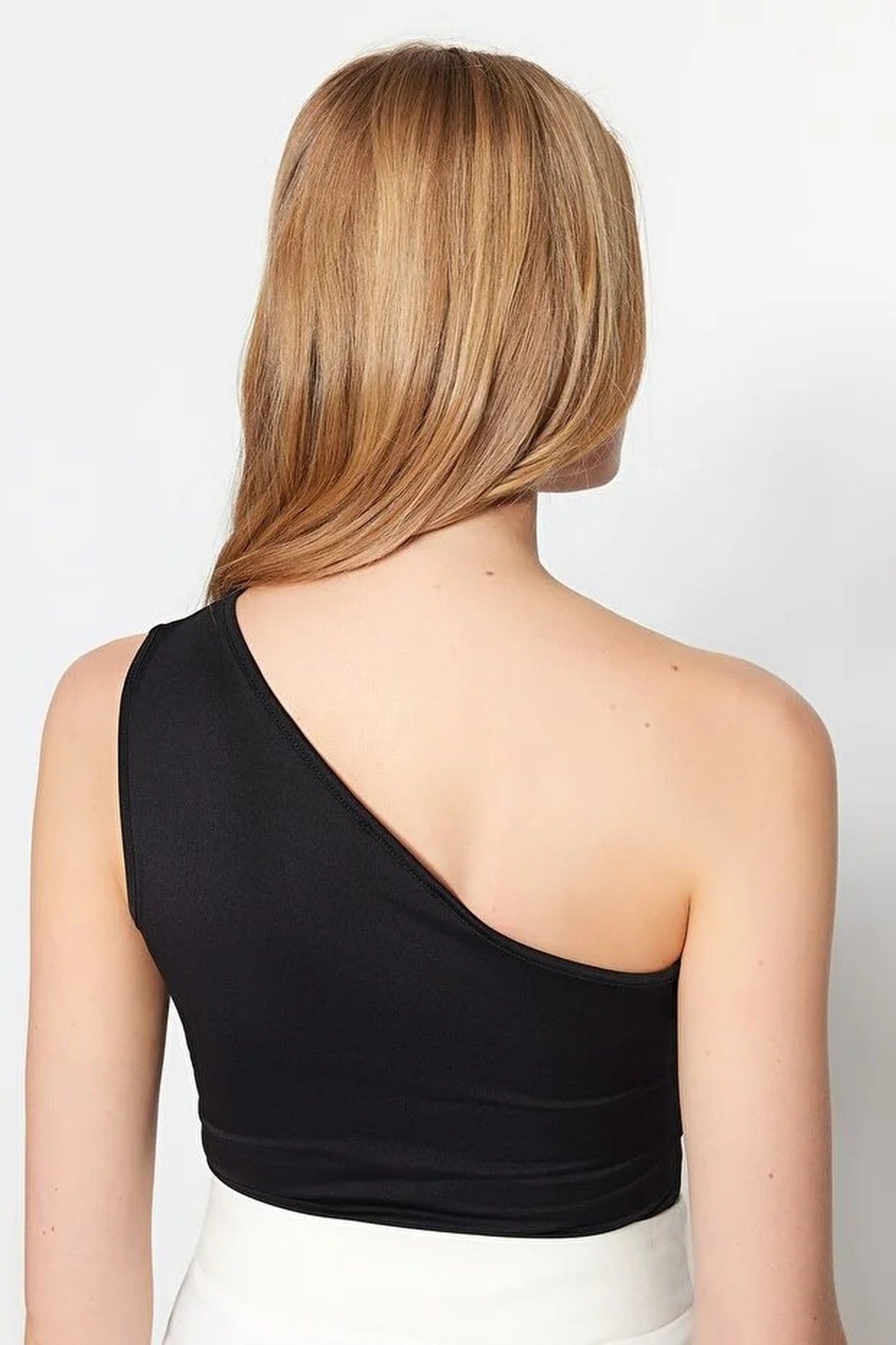 Asymmetric Neckline Cut Out Detail Single Sleeve Fitted Body