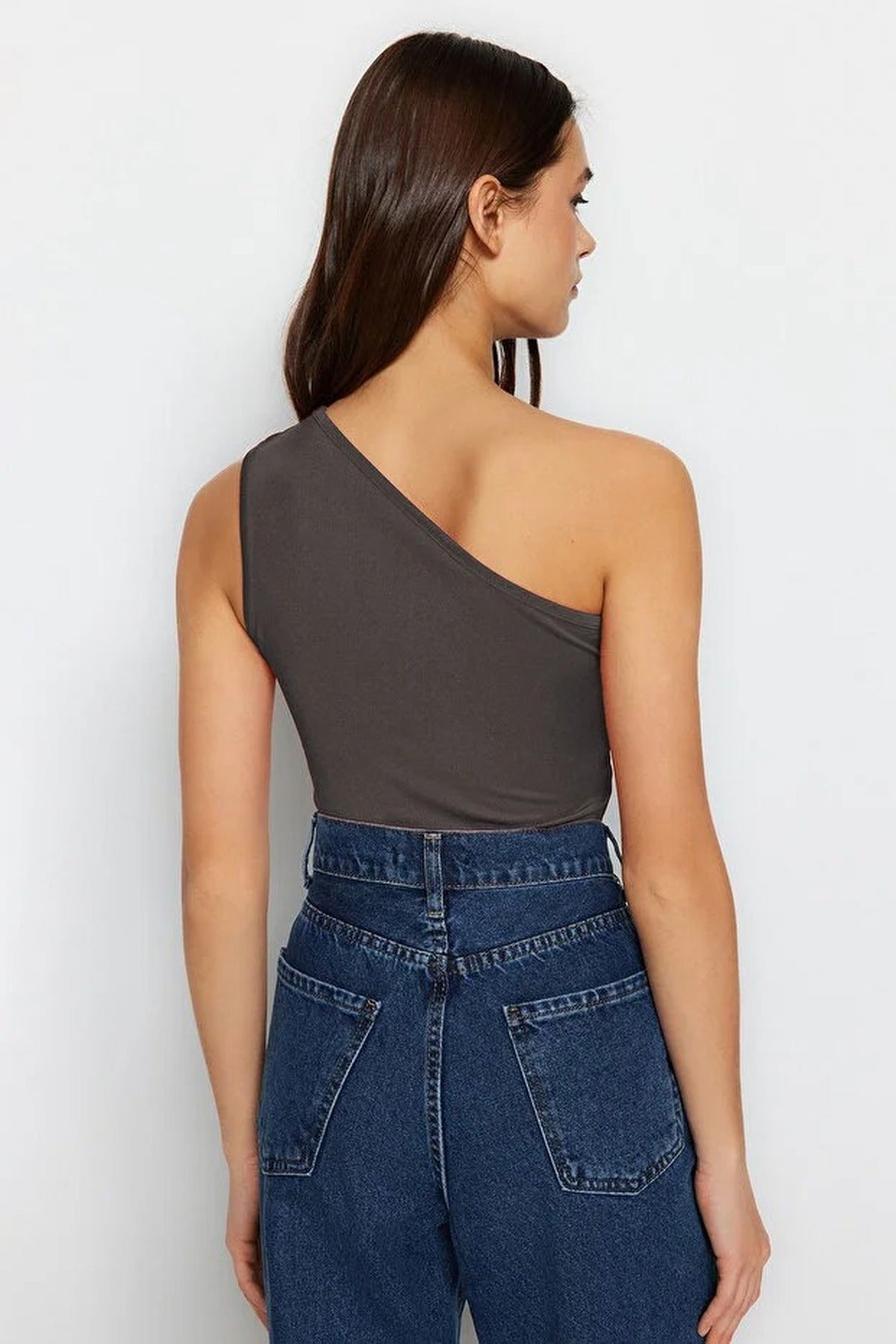 Asymmetric Neckline Cut Out Detail Single Sleeve Fitted Body