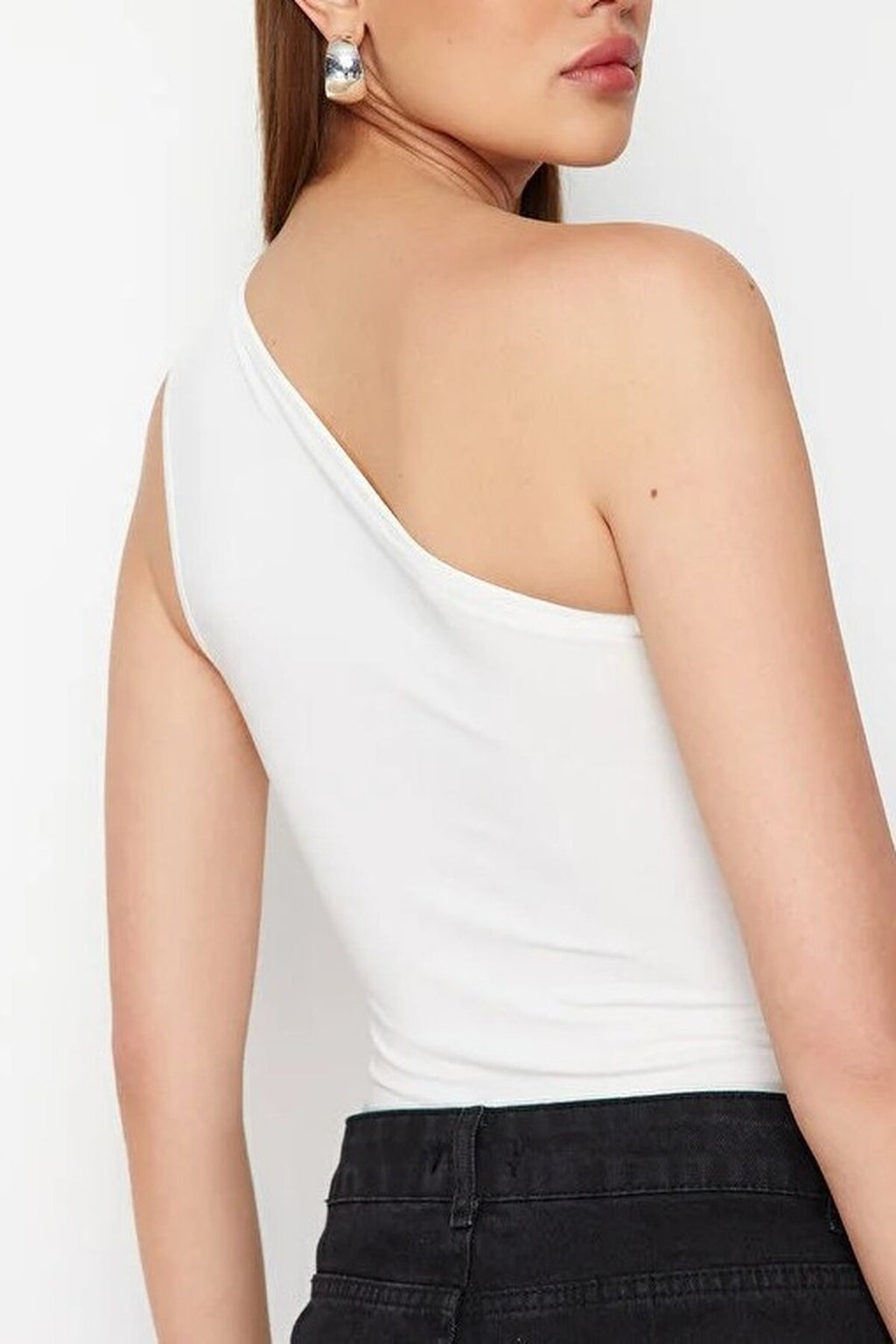 Asymmetric Neckline Cut Out Detail Single Sleeve Fitted Body