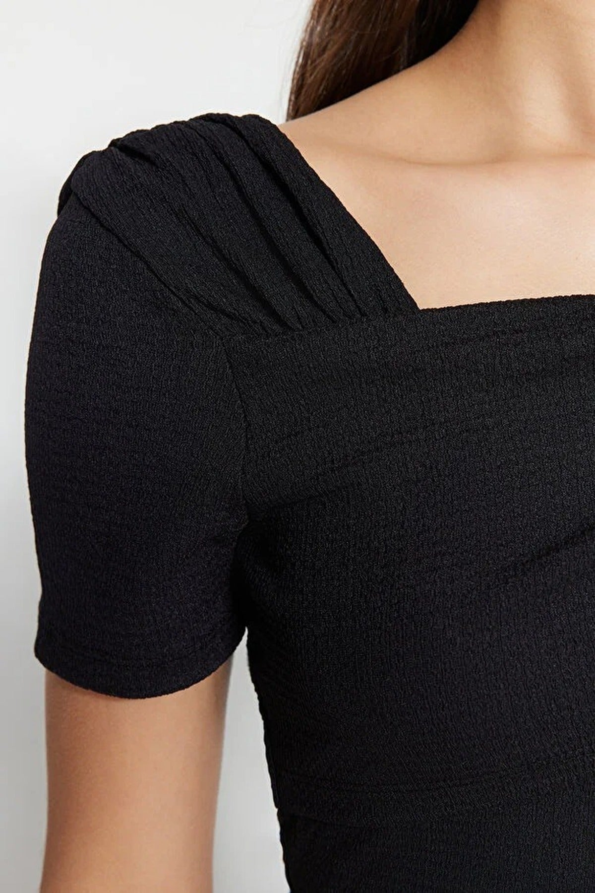 Asymmetrical Collar Fitted Snap Button Knitted Bodysuit