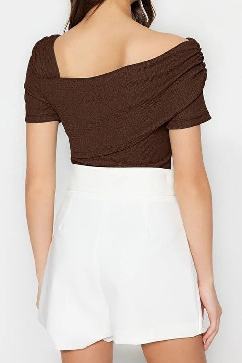 Asymmetrical Collar Fitted Snap Button Knitted Bodysuit