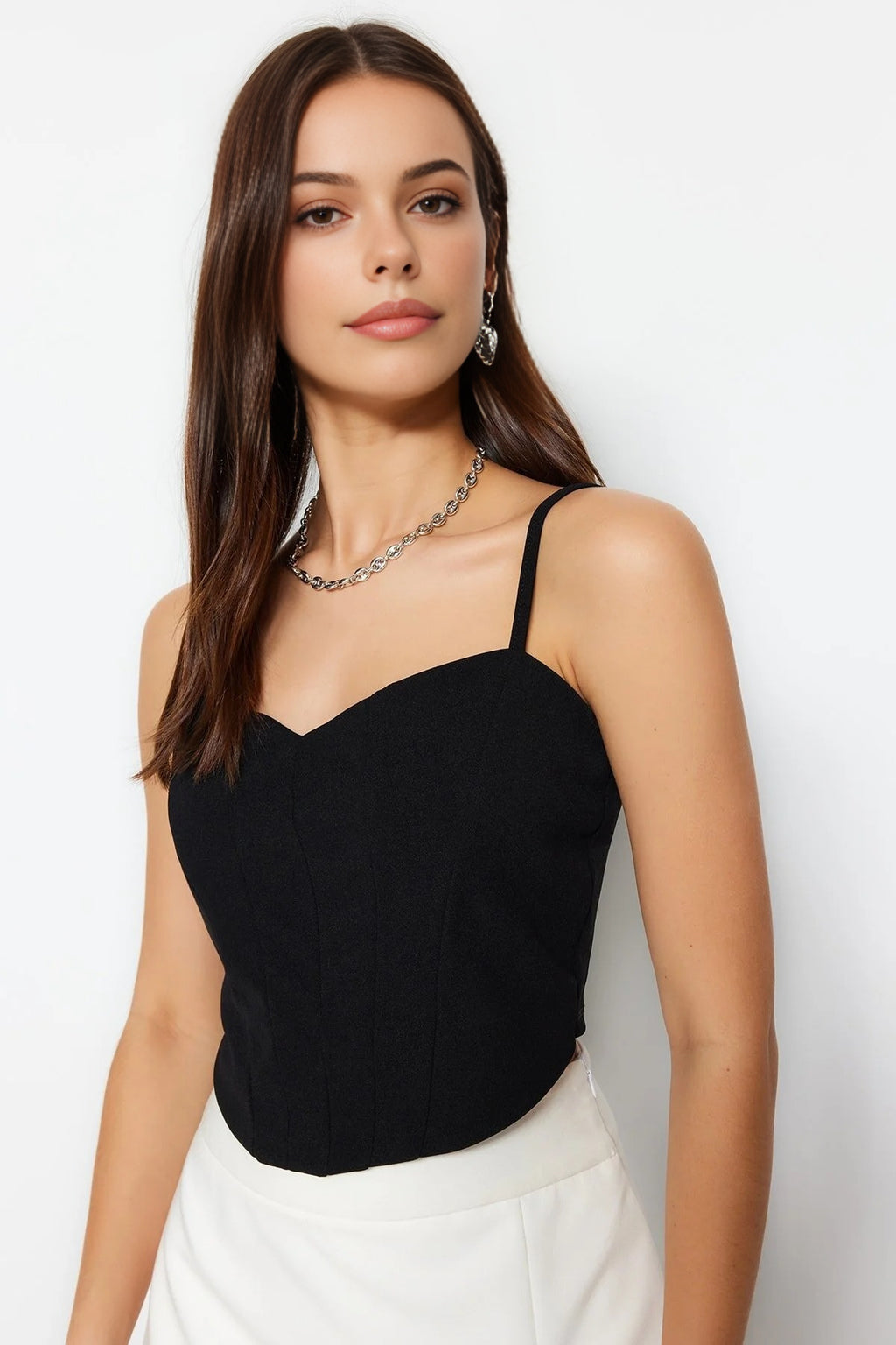Fitted Crop Adjustable Strap Sweetheart Neck Bustier