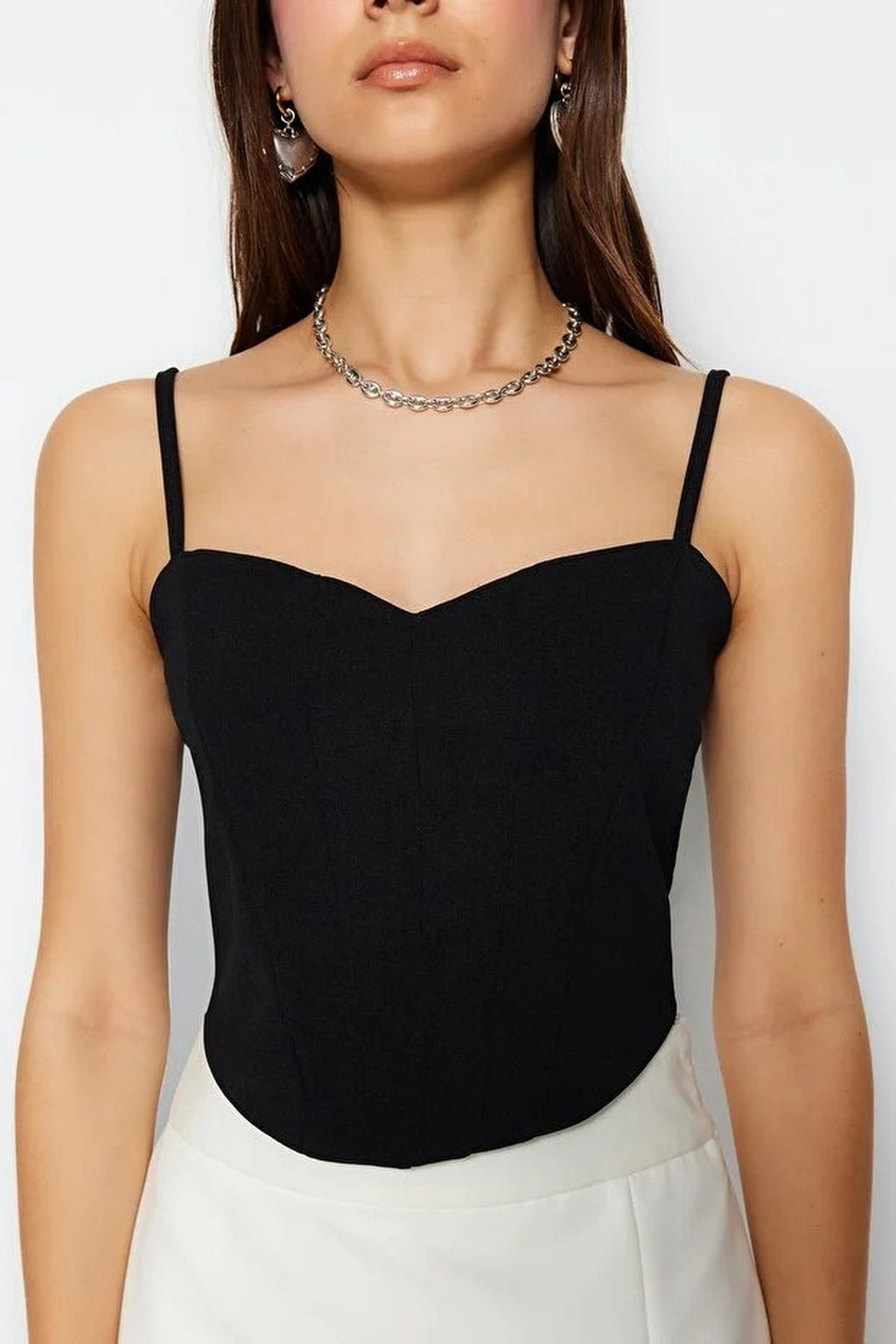 Fitted Crop Adjustable Strap Sweetheart Neck Bustier