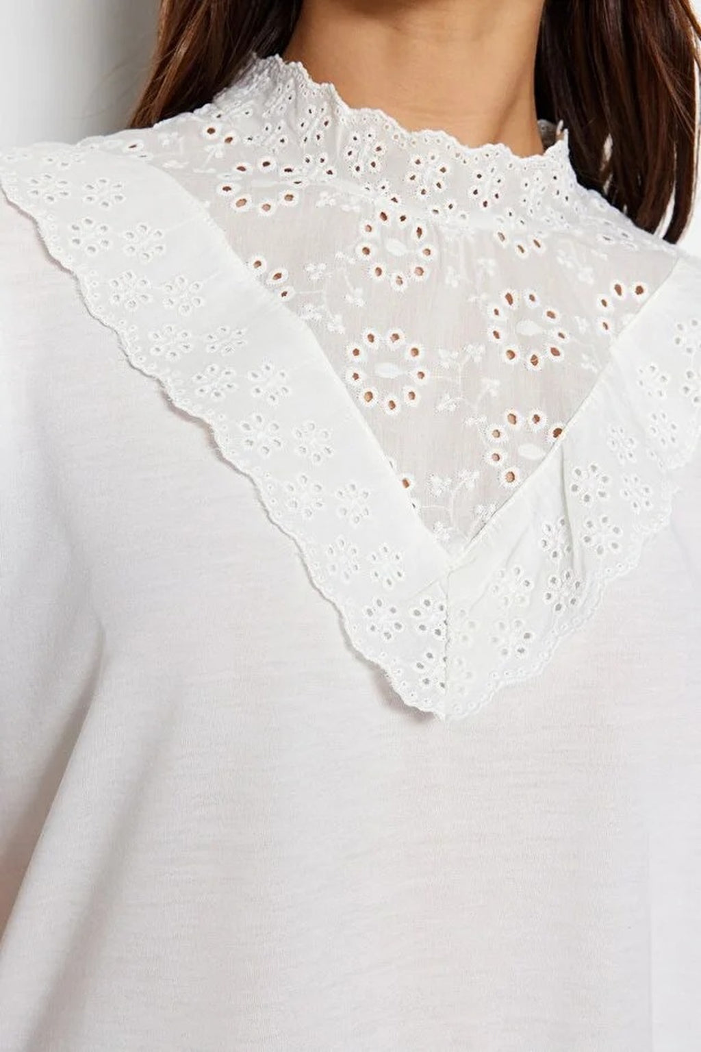 Embroidered High Neck Basic Regular Fit Cotton Knit Blouse