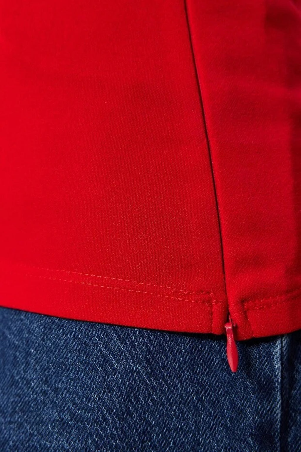 Strapless Neckline Side Zipper Crepe Knit Blouse
