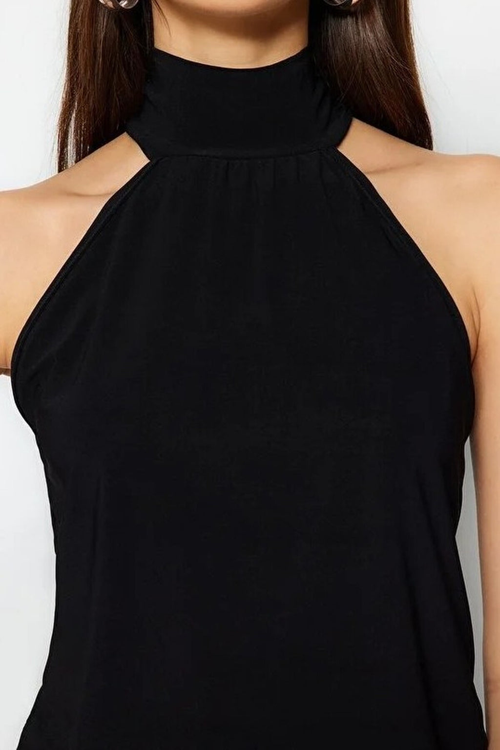 Halter Neck Off-Shoulder Stretchy Knit Blouse