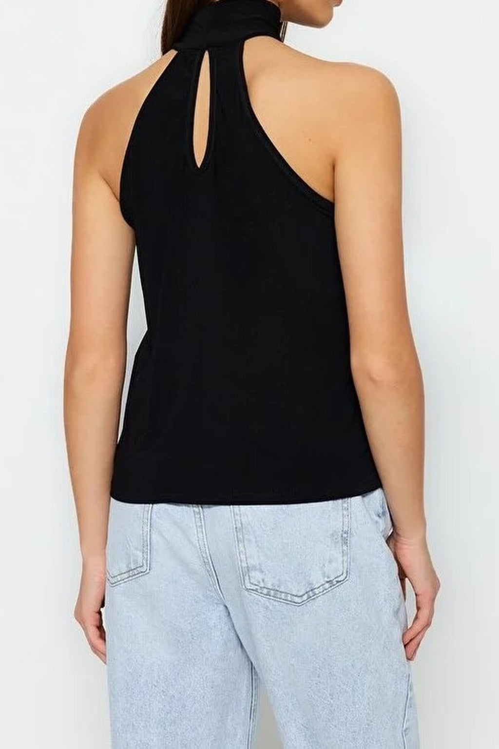 Halter Neck Off-Shoulder Stretchy Knit Blouse