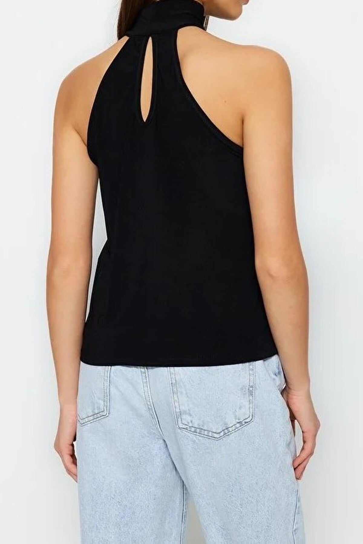 Halter Neck Off-Shoulder Stretchy Knit Blouse