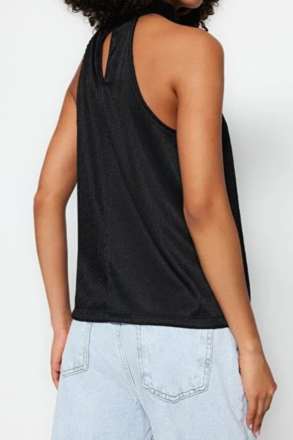 Stand-Up Collar Pleated Stretch Knit Blouse