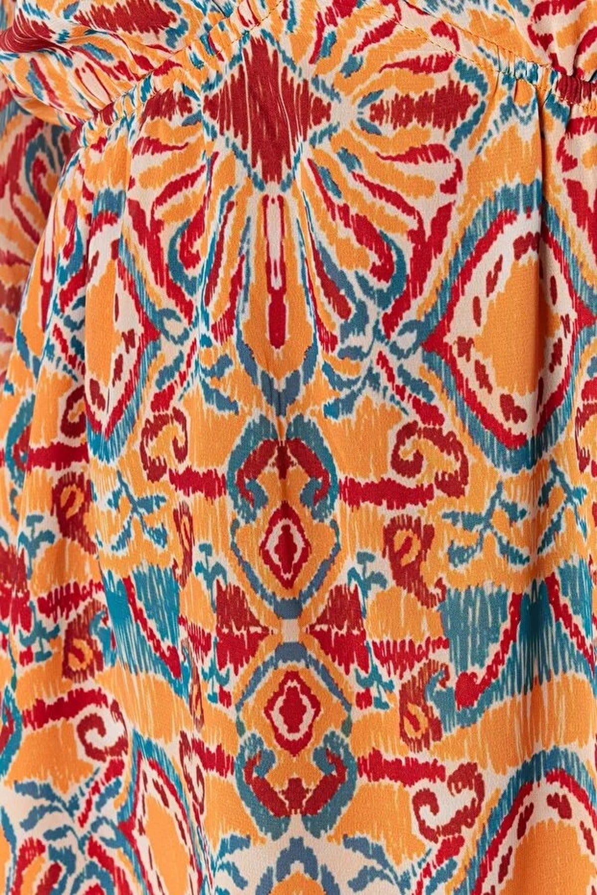 Ethnic Patterned A-Line Chiffon Lined Mini Woven Dress