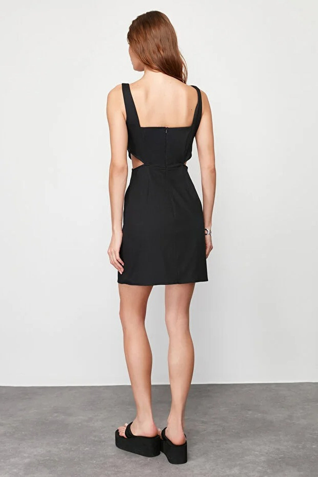 A-Line Mini Cotton Waist Cut-Out Square Neck Lined Woven Dress