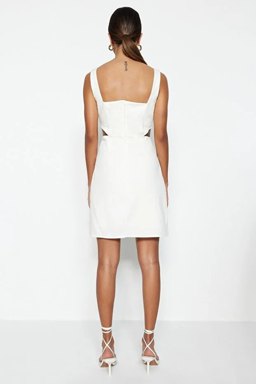 A-Line Mini Cotton Waist Cut-Out Square Neck Lined Woven Dress