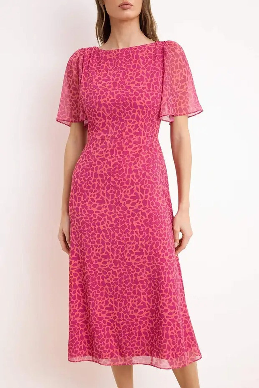 Animal Print A-Line Lined Chiffon Midi Dress