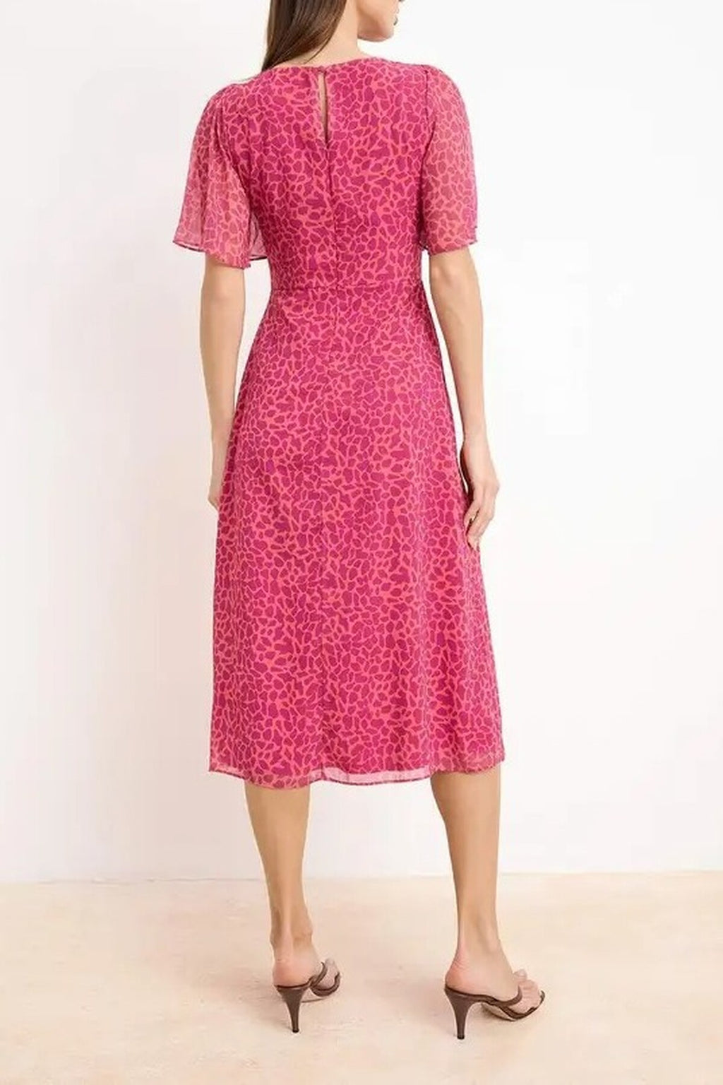 Animal Print A-Line Lined Chiffon Midi Dress