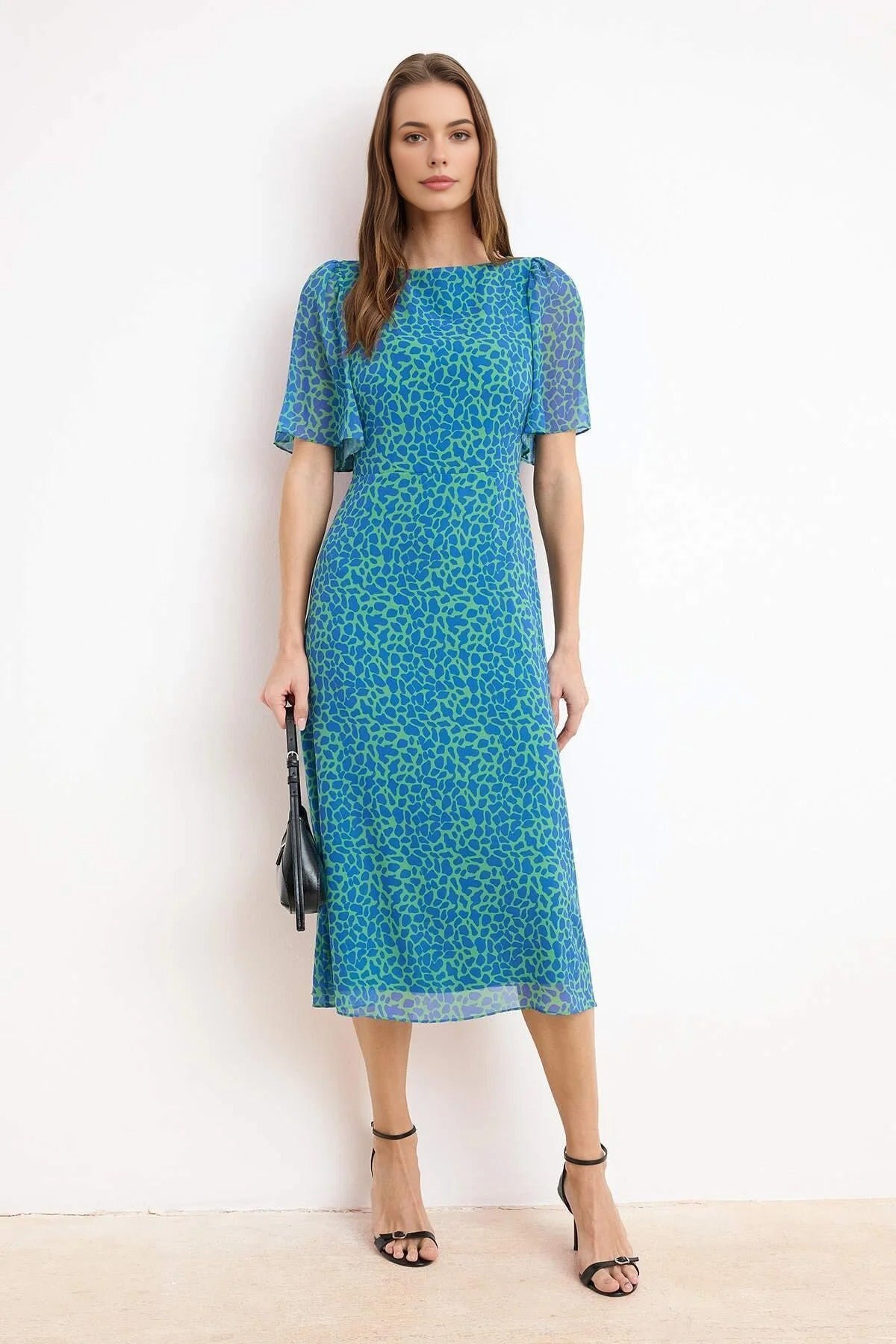 Animal Print A-Line Lined Chiffon Midi Dress