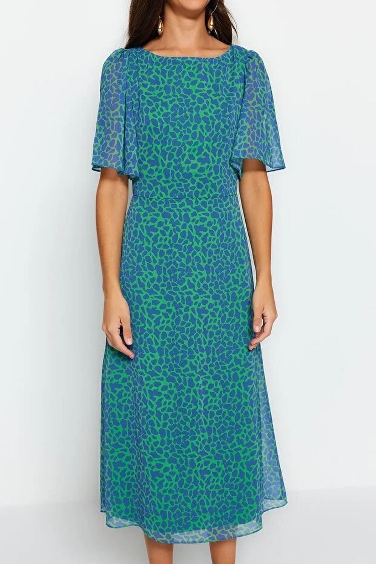 Animal Print A-Line Lined Chiffon Midi Dress