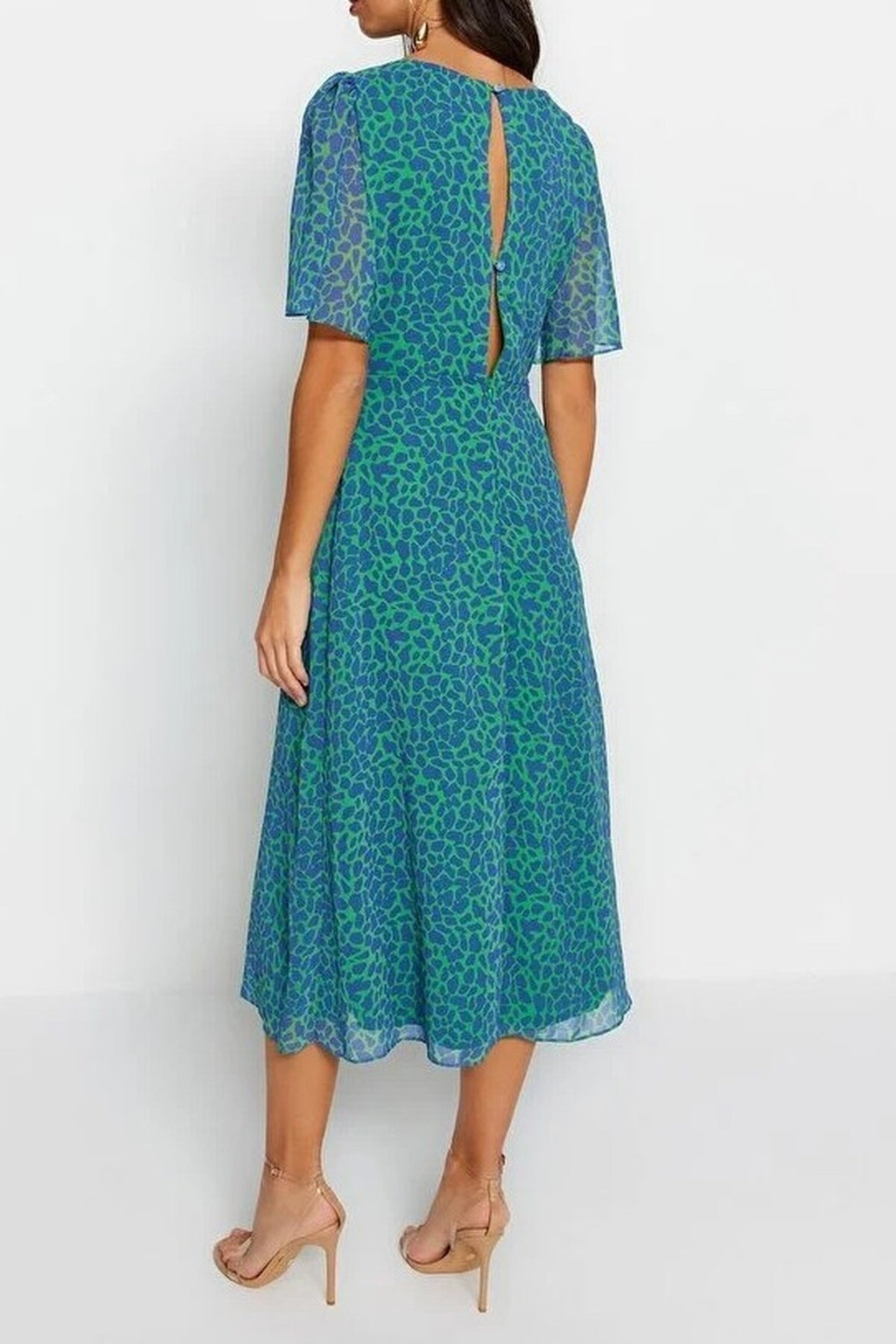 Animal Print A-Line Lined Chiffon Midi Dress