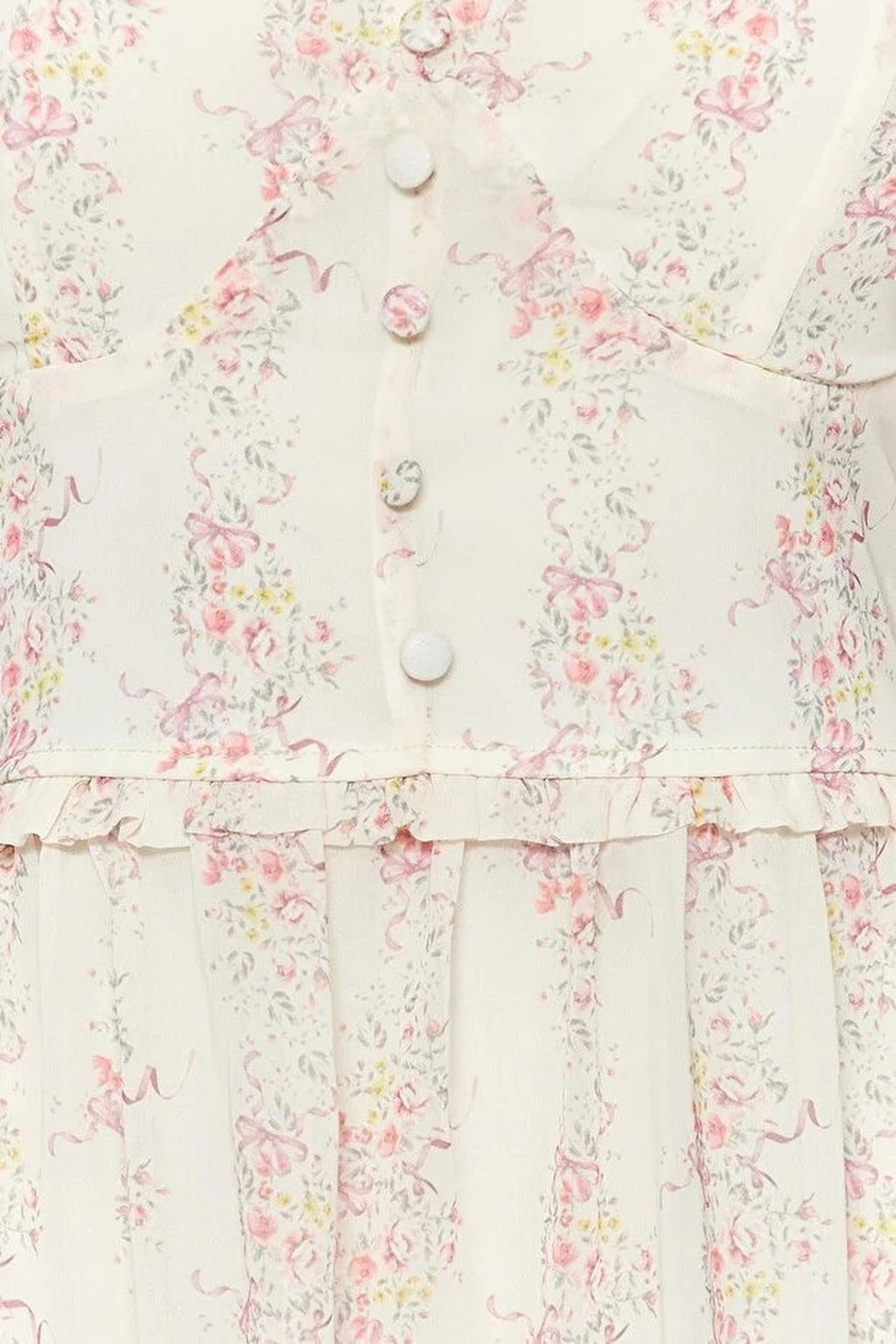 Floral Patterned V-Neck Mini Lined Chiffon Woven Dress