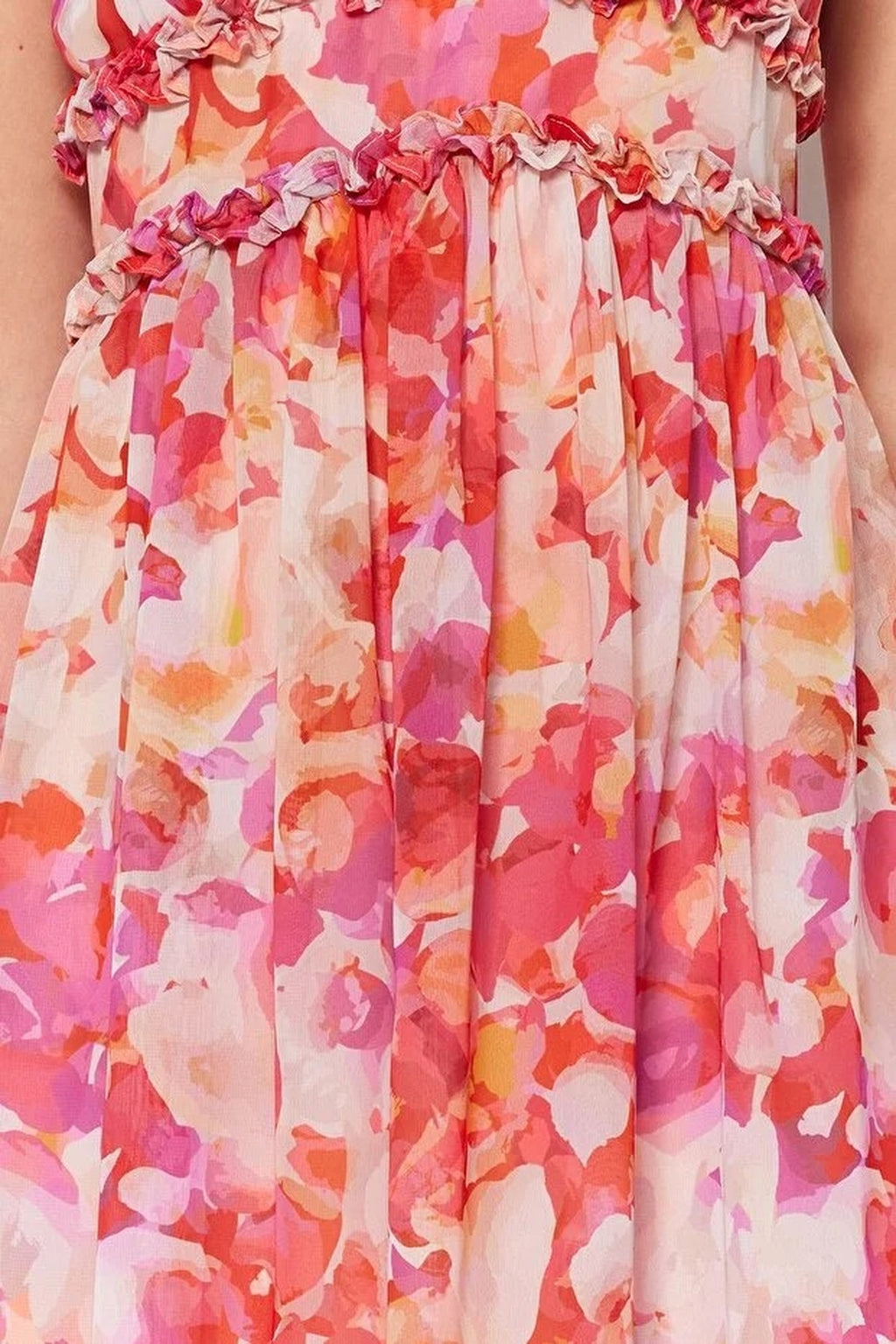 Floral Patterned A-Line Lined Maxi Woven Dress with Ruffle Detail