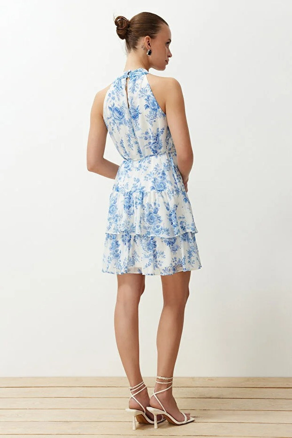 Floral Pattern A-Line Lined Chiffon Flowy Woven Mini Dress