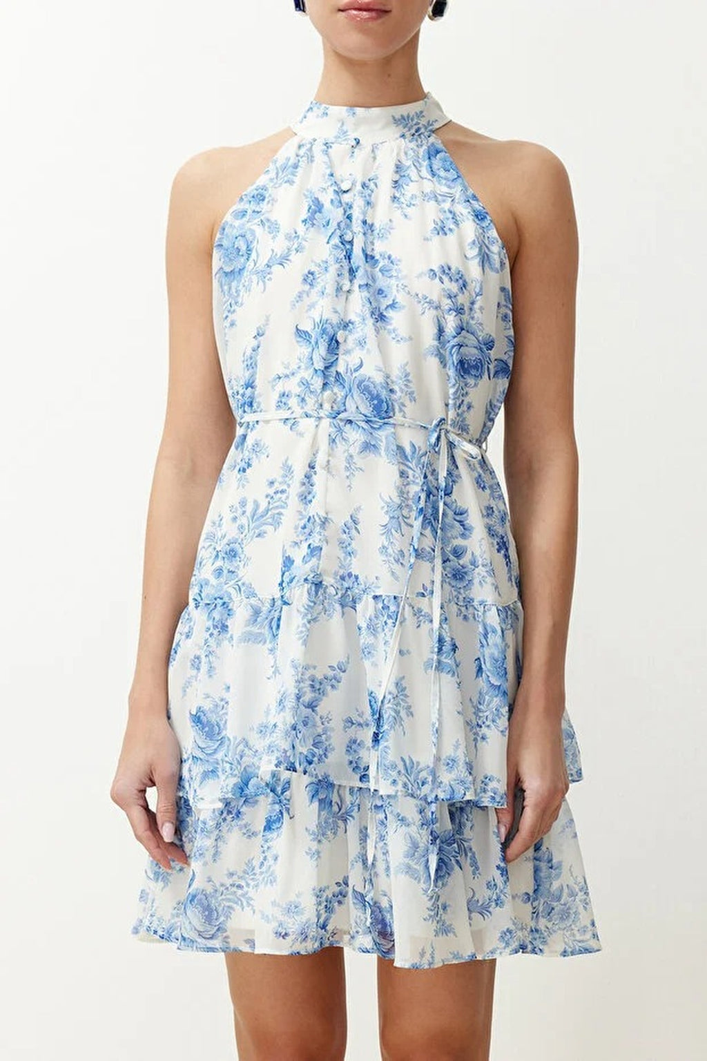 Floral Pattern A-Line Lined Chiffon Flowy Woven Mini Dress