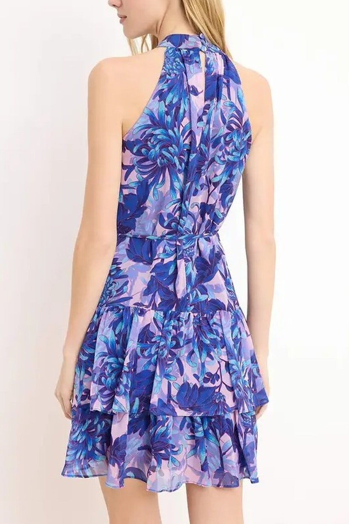 Floral Pattern A-Line Lined Chiffon Flowy Woven Mini Dress