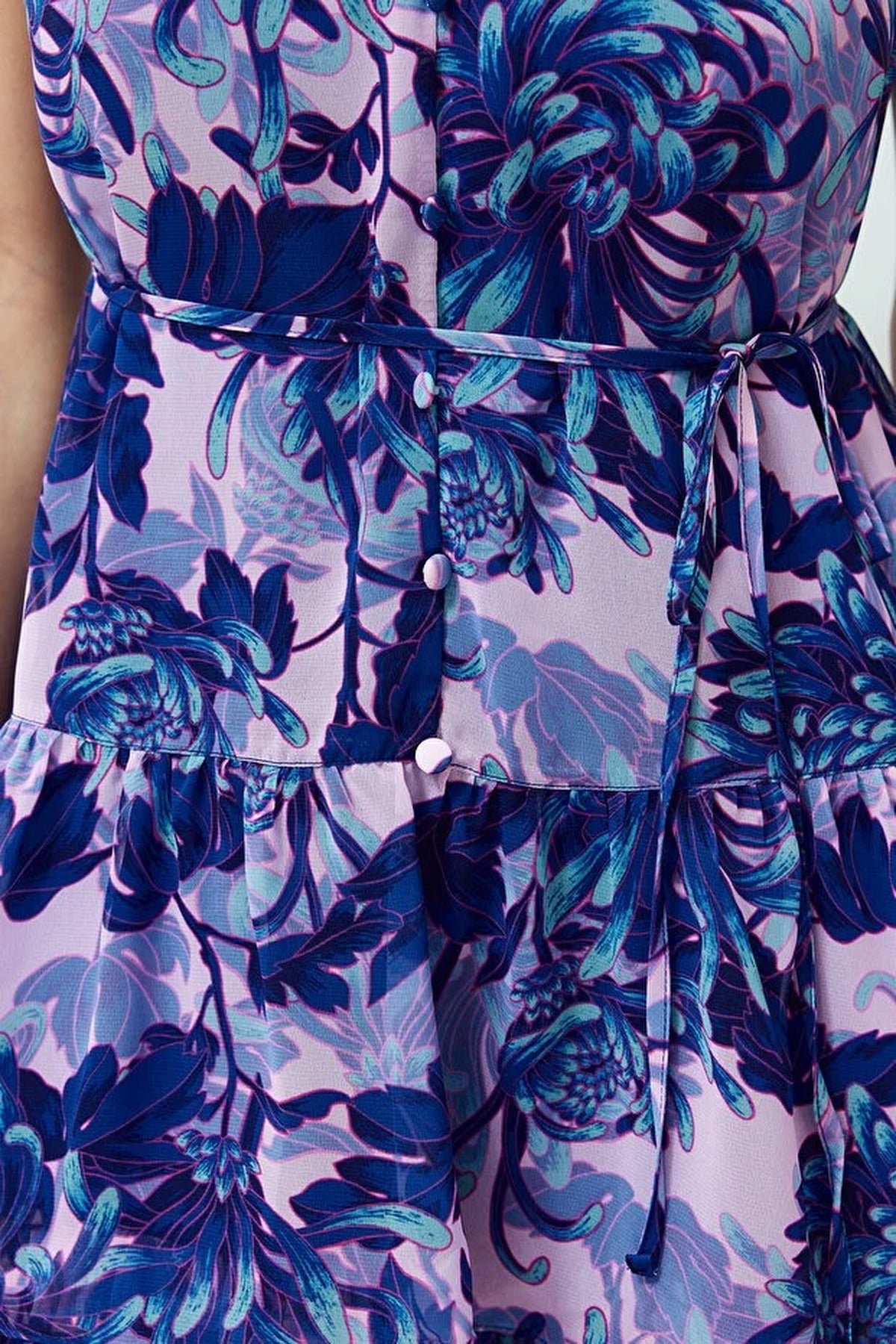 Floral Pattern A-Line Lined Chiffon Flowy Woven Mini Dress