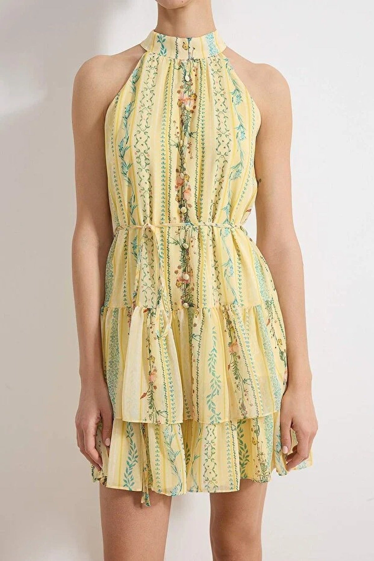 Floral Pattern A-Line Lined Chiffon Flowy Woven Mini Dress